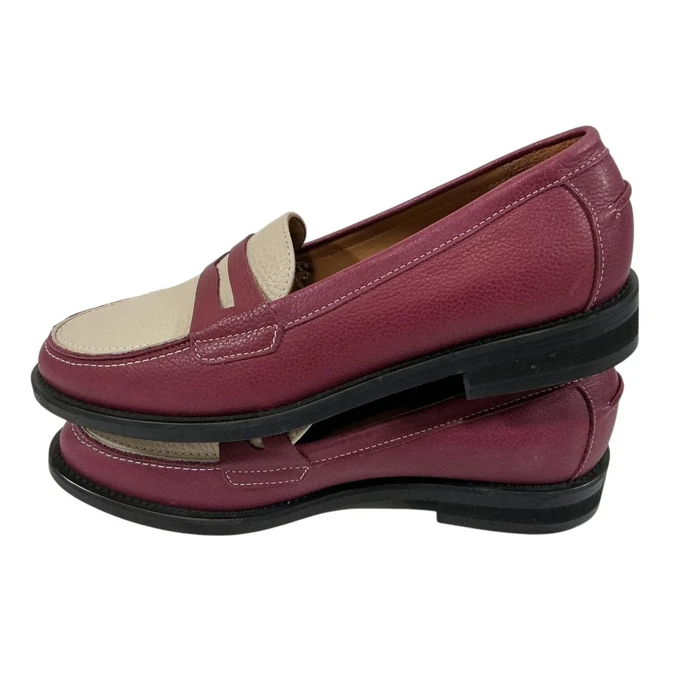 Duke + Dexter Wilde Burgundy White Penny Loafers Size 7D US Made In England $340